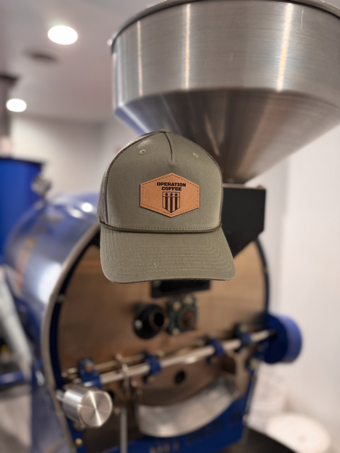 Green Operation Coffee Leather Patch Hat
